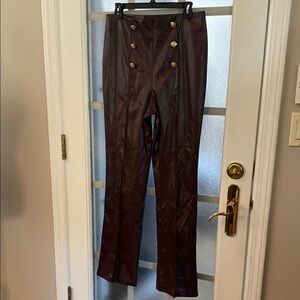 Elegant Brown High-Waisted Pants size 10 faux leather Carole Wren